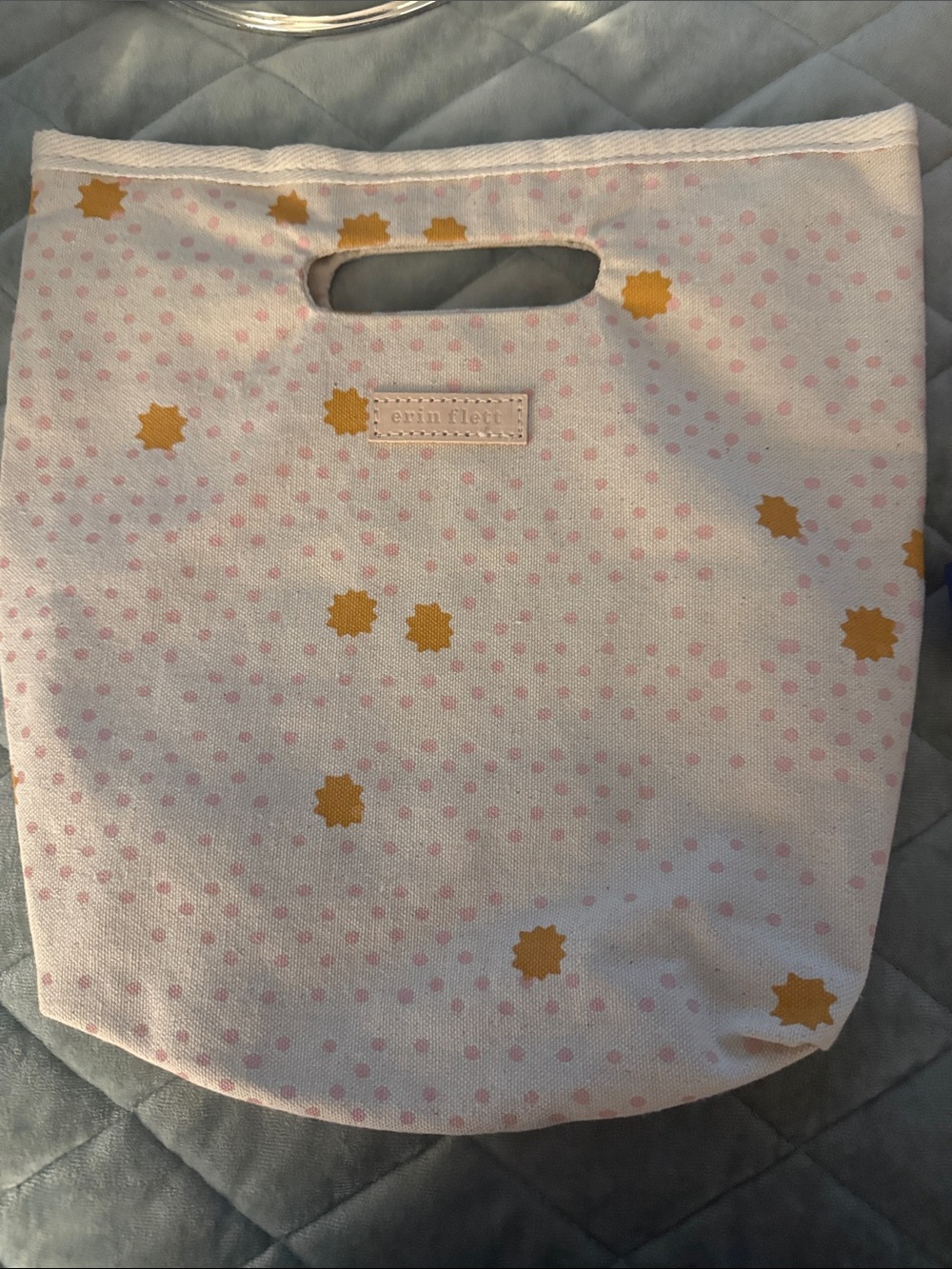 New lunch tote Pink Polka Dot Canvas Tote with Gold Star Accents